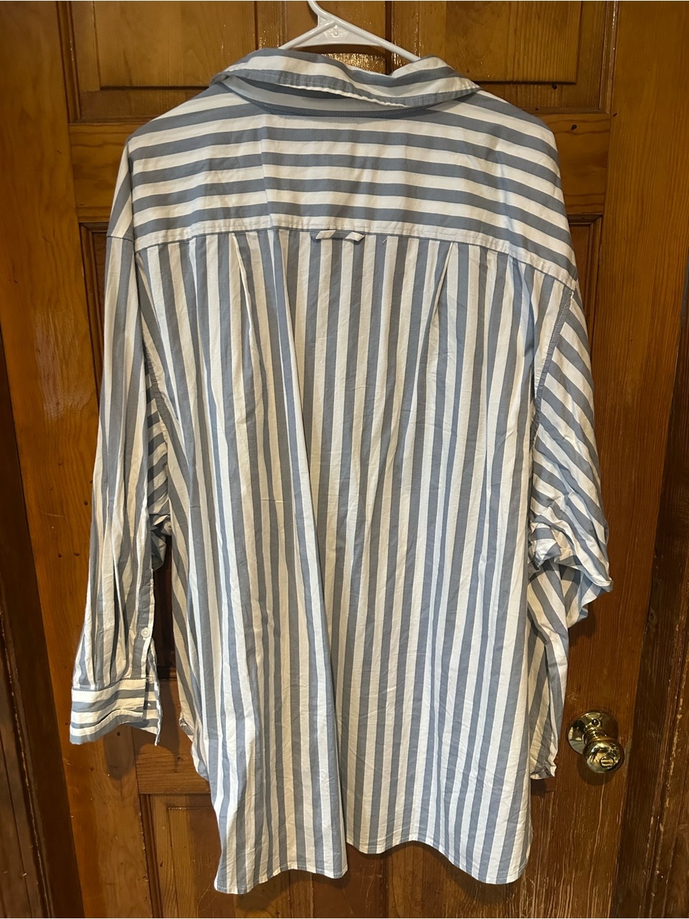 Blue and White Striped Tunic Style Button-Up Shirt - Picture 2 of 3